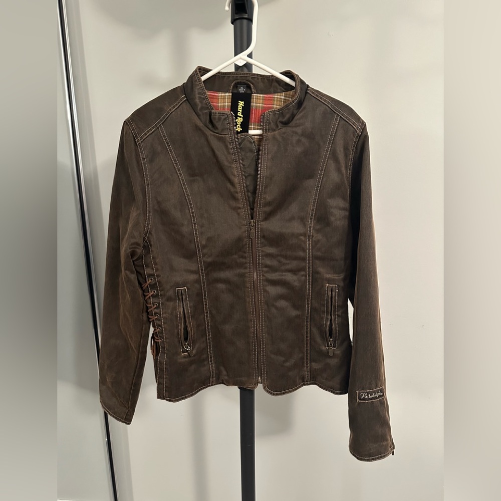 Vintage Hard Rock Cafe PHILADELPHIA Brown Bomber Jacket XL